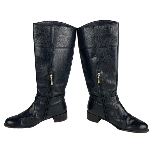 BANANA REPUBLIC BLACK LEATHER EQUESTRIAN STYLE KNEE HIGH BUCKLE ZIP UP BOOTS - Picture 5 of 13